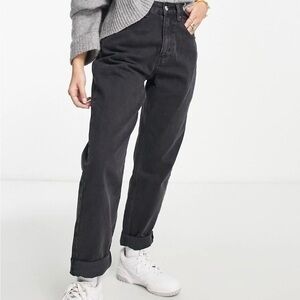 ASOS DESIGN Petite Slouchy Mom Jeans in Washed Black Size 28